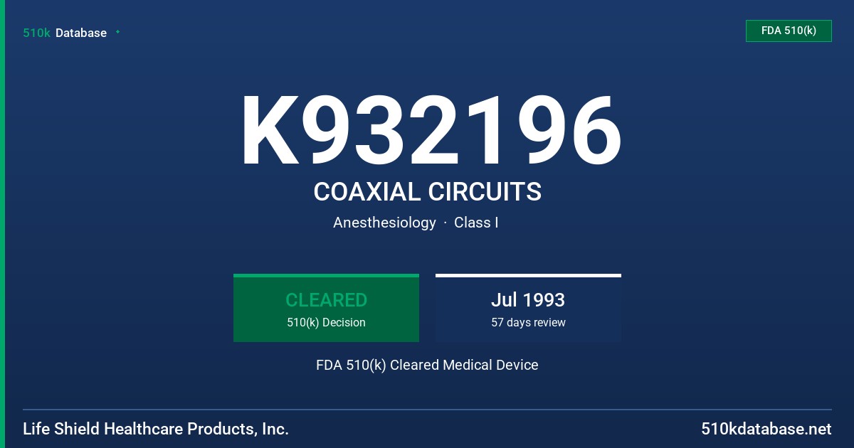 K932196 COAXIAL CIRCUITS FDA 510(k) Cleared Medical Device