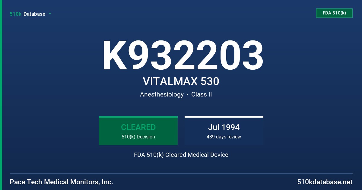 K932203 VITALMAX 530 FDA 510(k) Cleared Medical Device
