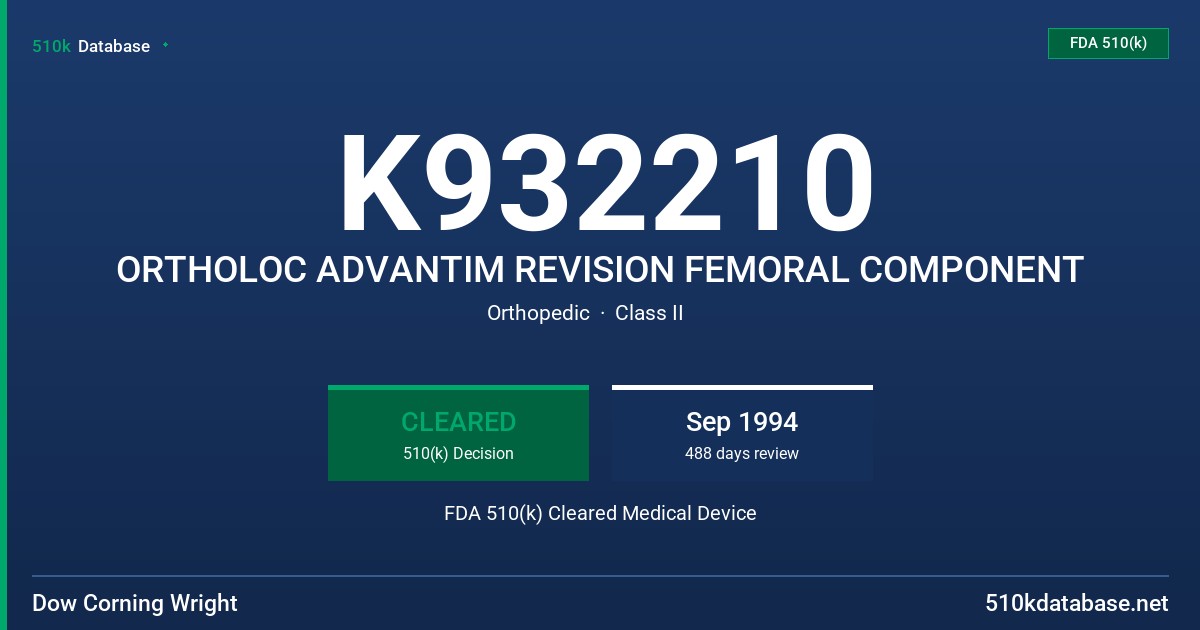 K932210 ORTHOLOC ADVANTIM REVISION FEMORAL COMPONENT FDA 510(k) Cleared Medical Device