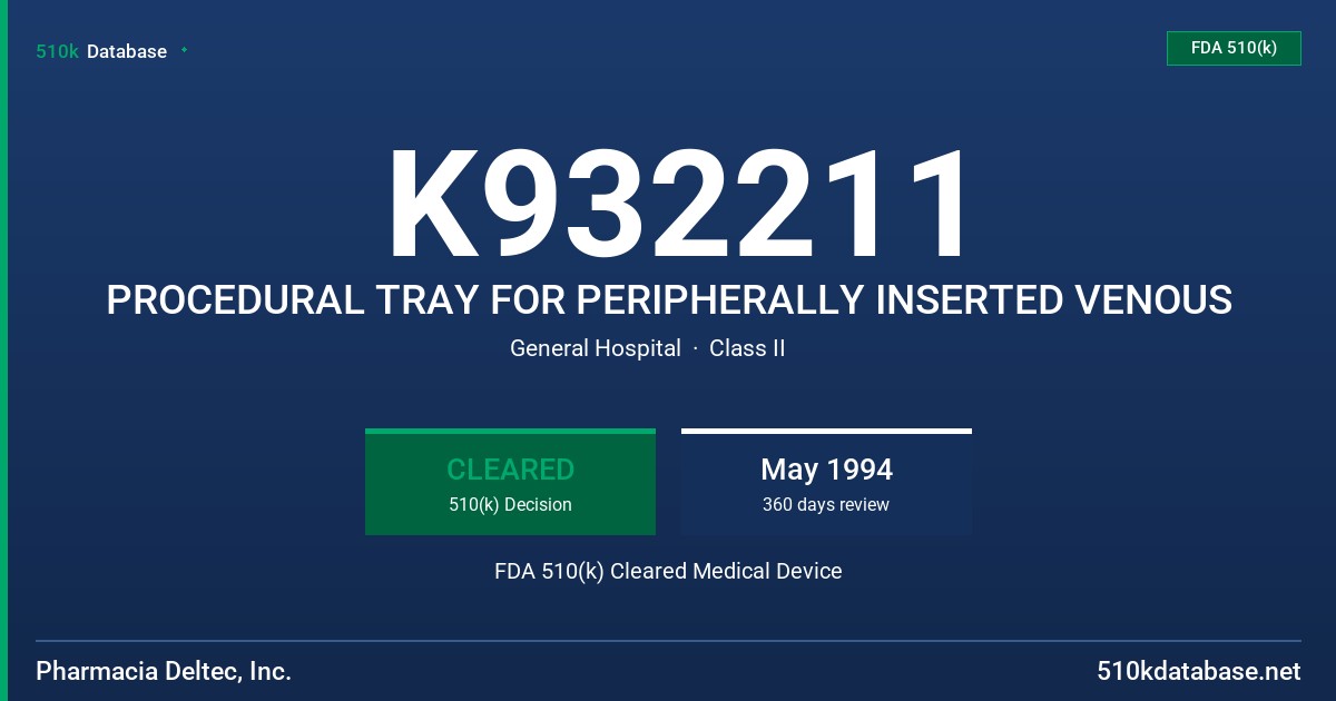 K932211 PROCEDURAL TRAY FOR PERIPHERALLY INSERTED VENOUS FDA 510(k) Cleared Medical Device