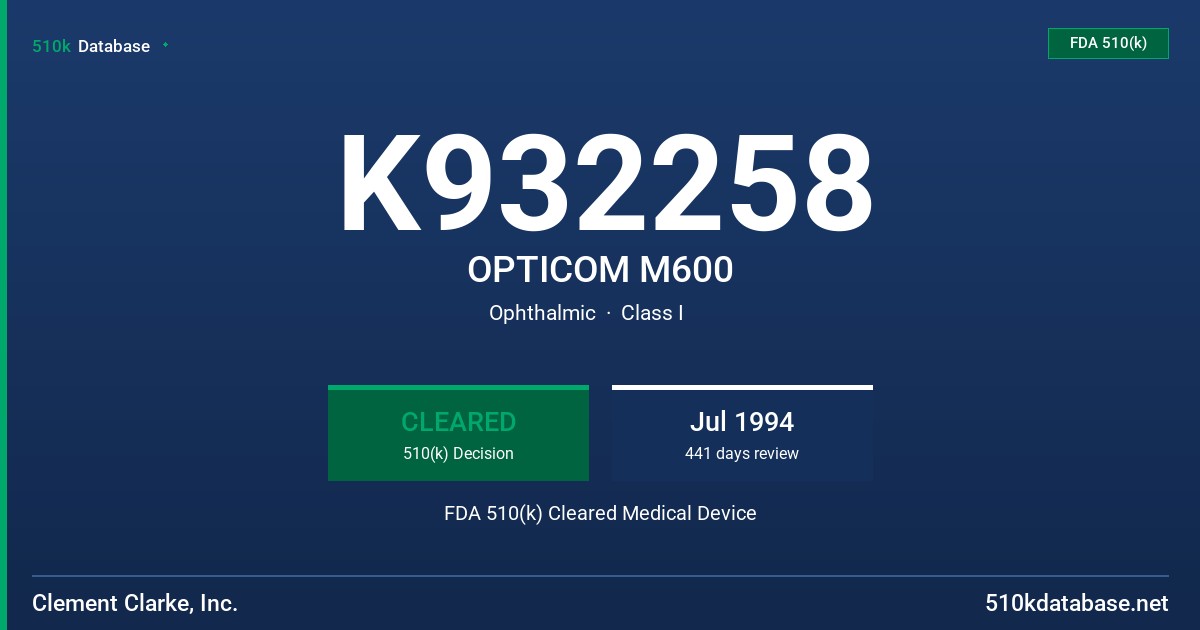 K932258 OPTICOM M600 FDA 510(k) Cleared Medical Device