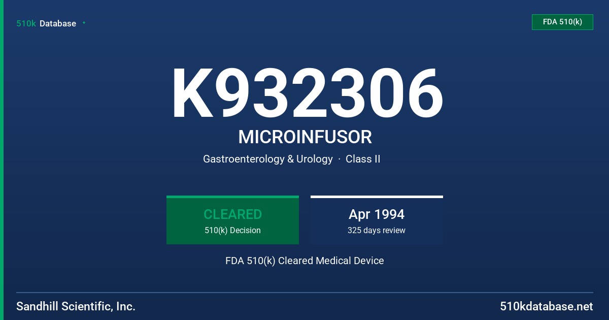 K932306 MICROINFUSOR FDA 510(k) Cleared Medical Device
