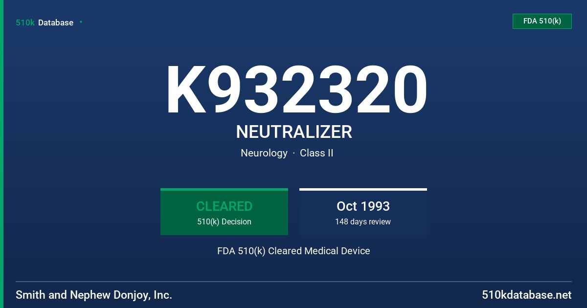 K932320 NEUTRALIZER FDA 510(k) Cleared Medical Device