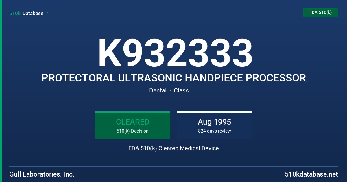 K932333 PROTECTORAL ULTRASONIC HANDPIECE PROCESSOR FDA 510(k) Cleared Medical Device