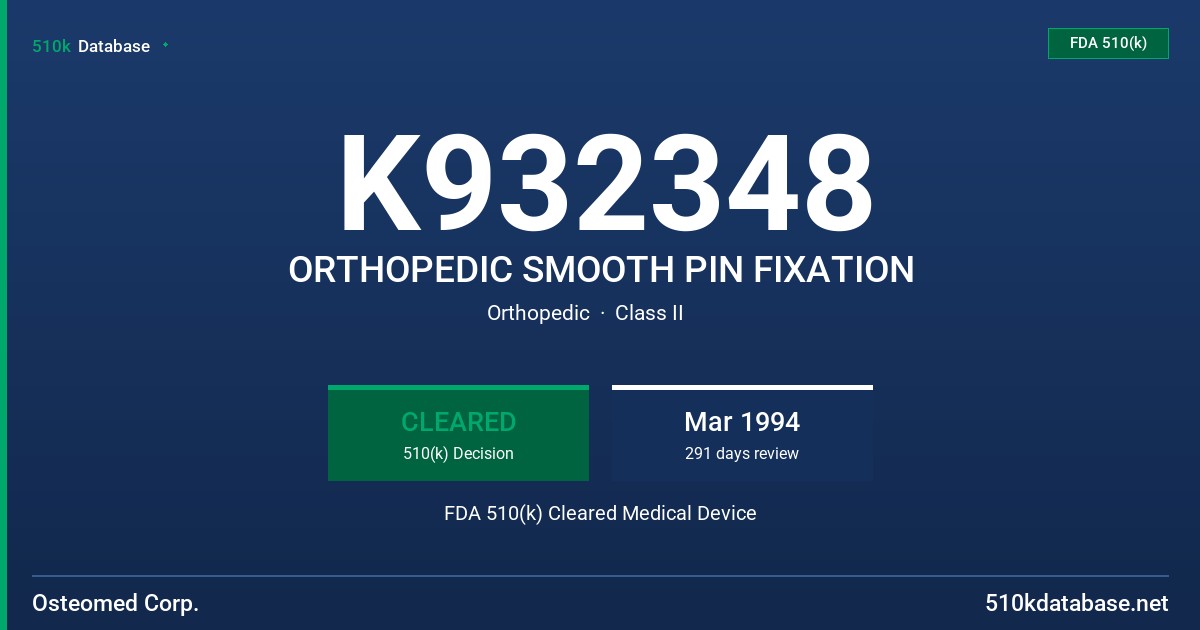 K932348 ORTHOPEDIC SMOOTH PIN FIXATION FDA 510(k) Cleared Medical Device