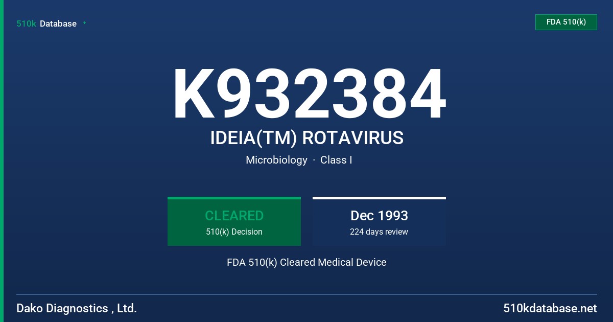 K932384 IDEIA(TM) ROTAVIRUS FDA 510(k) Cleared Medical Device