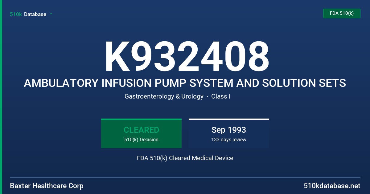 K932408 AMBULATORY INFUSION PUMP SYSTEM AND SOLUTION SETS FDA 510(k) Cleared Medical Device