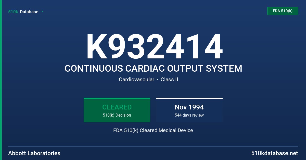 K932414 CONTINUOUS CARDIAC OUTPUT SYSTEM FDA 510(k) Cleared Medical Device