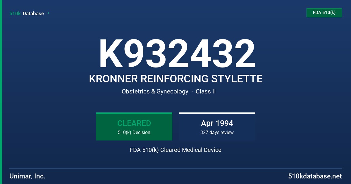 K932432 KRONNER REINFORCING STYLETTE FDA 510(k) Cleared Medical Device