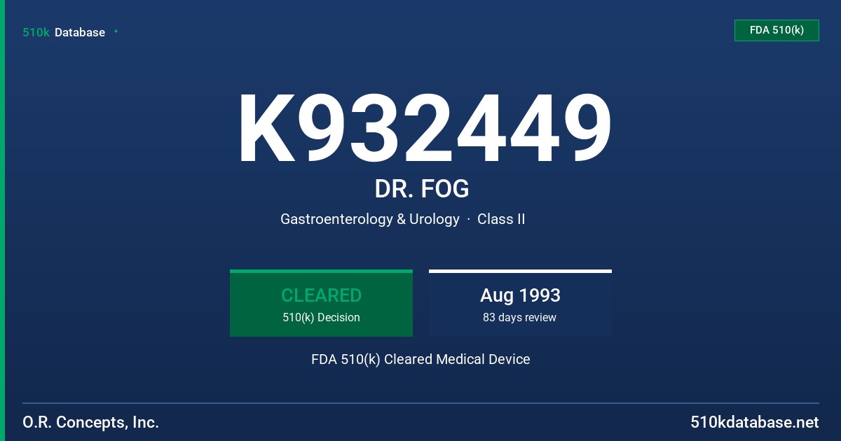 K932449 DR. FOG FDA 510(k) Cleared Medical Device