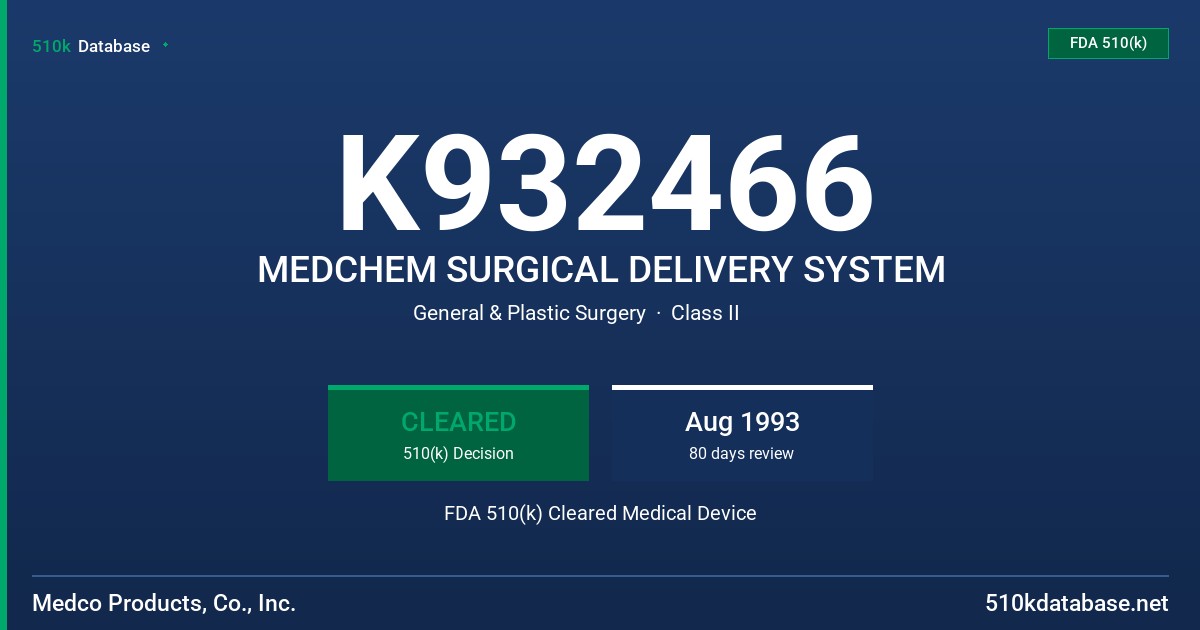 K932466 MEDCHEM SURGICAL DELIVERY SYSTEM FDA 510(k) Cleared Medical Device