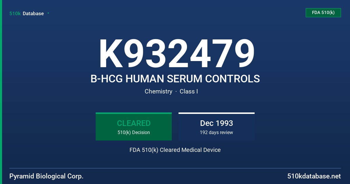 K932479 B-HCG HUMAN SERUM CONTROLS FDA 510(k) Cleared Medical Device