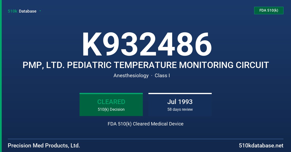 K932486 PMP, LTD. PEDIATRIC TEMPERATURE MONITORING CIRCUIT FDA 510(k) Cleared Medical Device