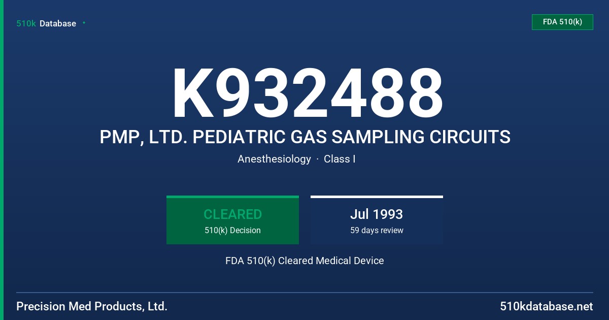 K932488 PMP, LTD. PEDIATRIC GAS SAMPLING CIRCUITS FDA 510(k) Cleared Medical Device