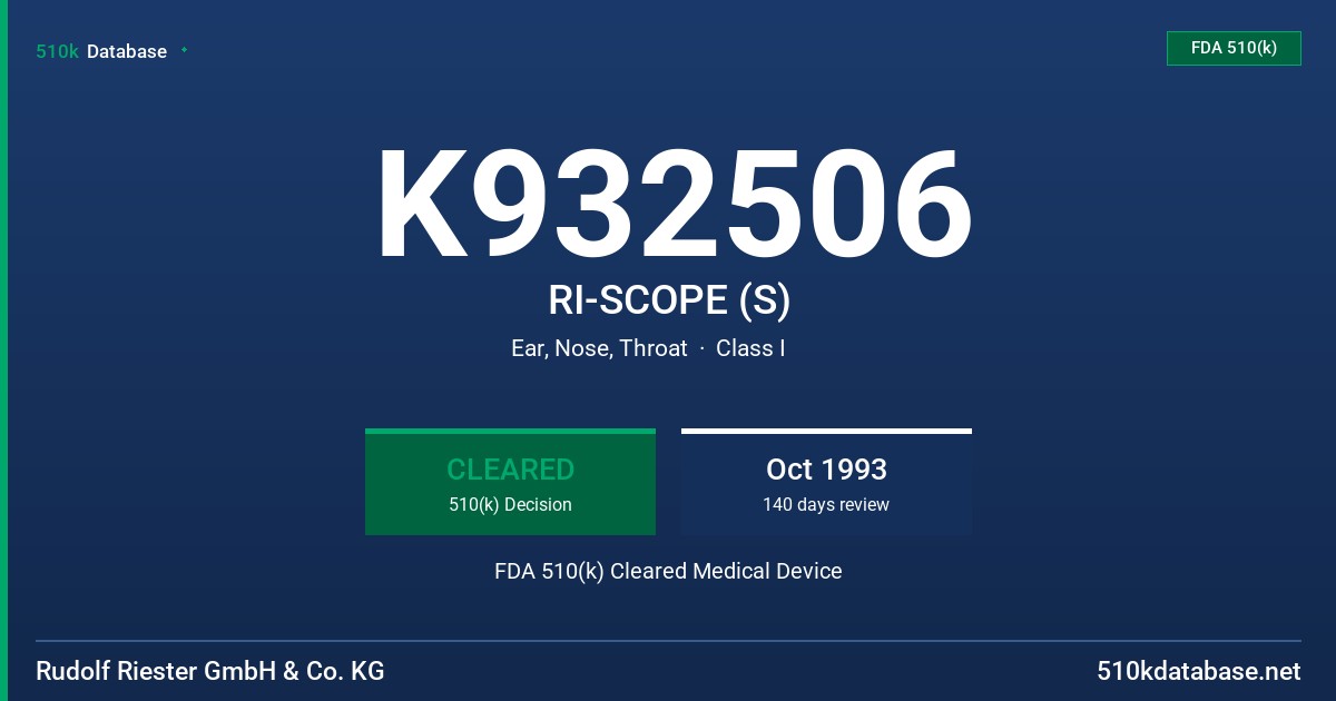 K932506 RI-SCOPE (S) FDA 510(k) Cleared Medical Device
