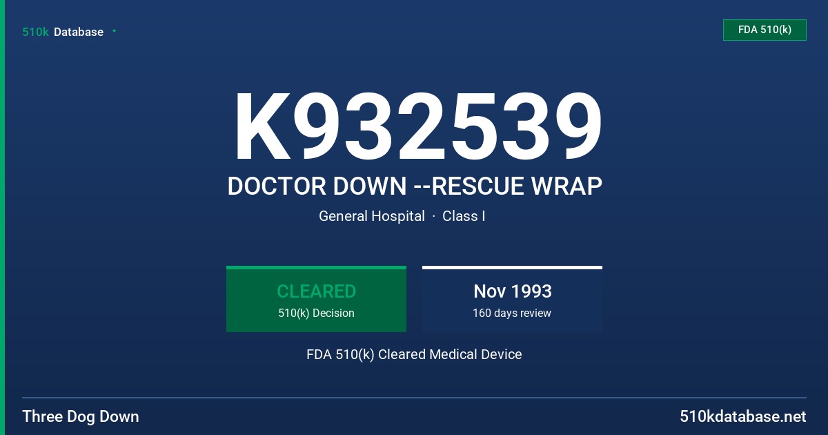 K932539 DOCTOR DOWN --RESCUE WRAP FDA 510(k) Cleared Medical Device