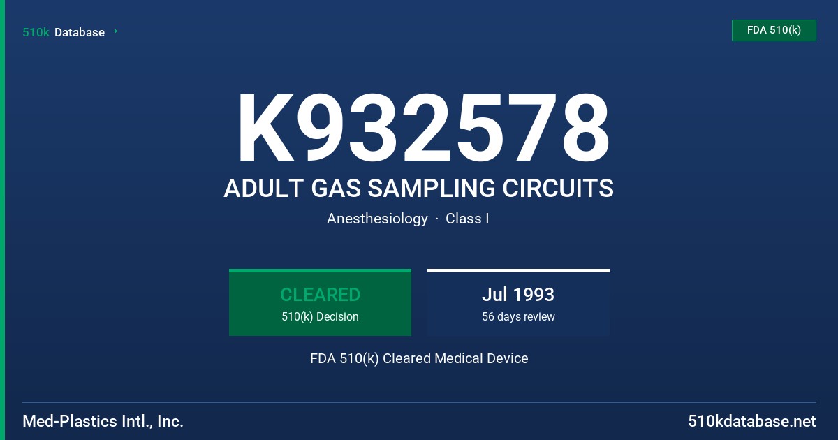 K932578 ADULT GAS SAMPLING CIRCUITS FDA 510(k) Cleared Medical Device
