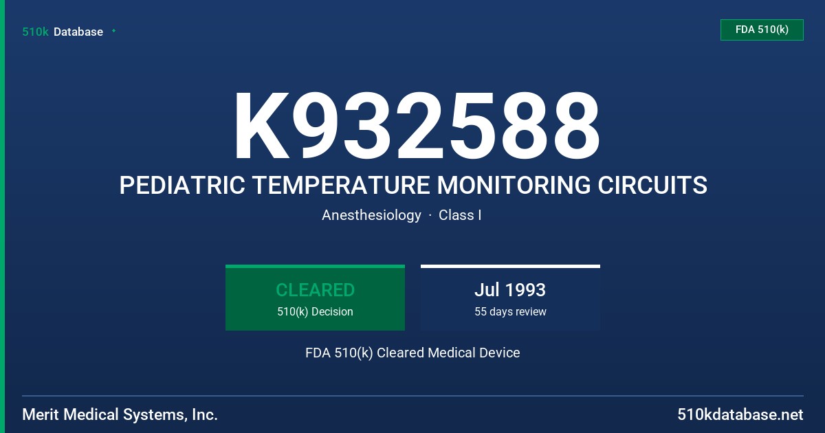 K932588 PEDIATRIC TEMPERATURE MONITORING CIRCUITS FDA 510(k) Cleared Medical Device
