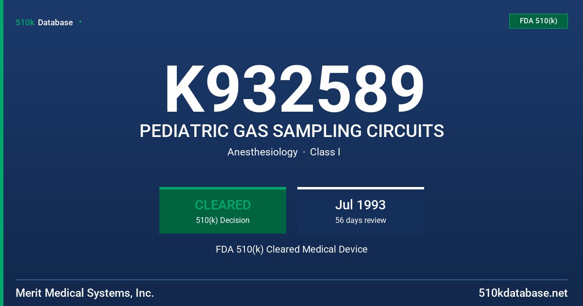 K932589 PEDIATRIC GAS SAMPLING CIRCUITS FDA 510(k) Cleared Medical Device