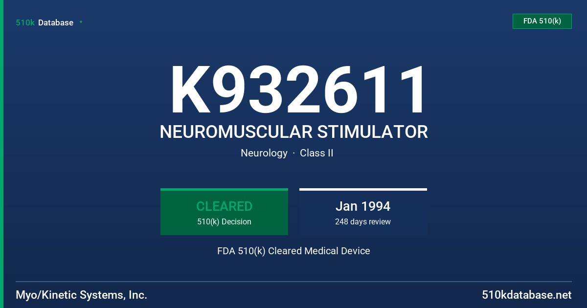 K932611 NEUROMUSCULAR STIMULATOR FDA 510(k) Cleared Medical Device