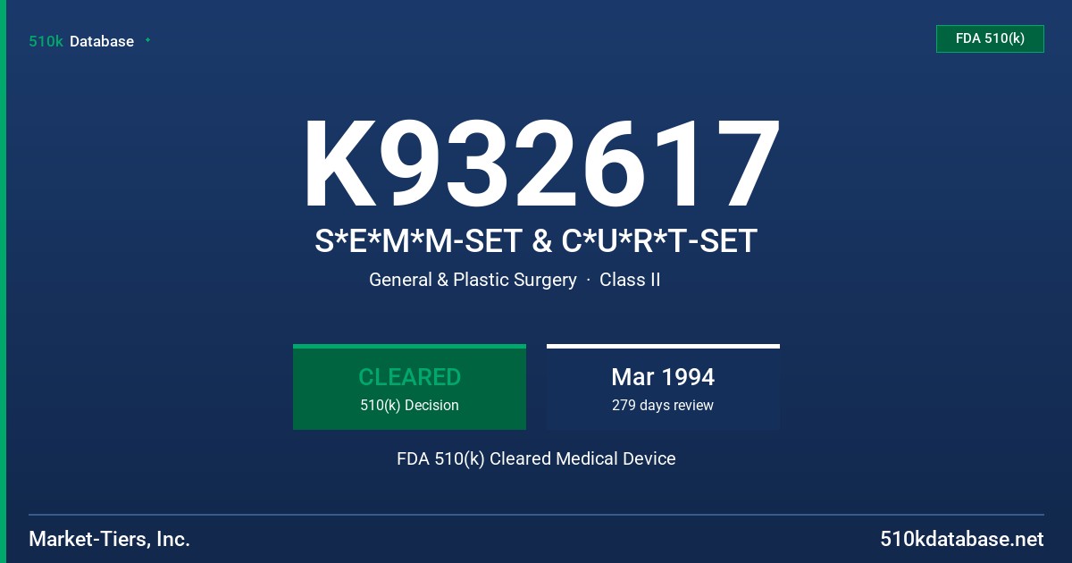K932617 S*E*M*M-SET & C*U*R*T-SET FDA 510(k) Cleared Medical Device
