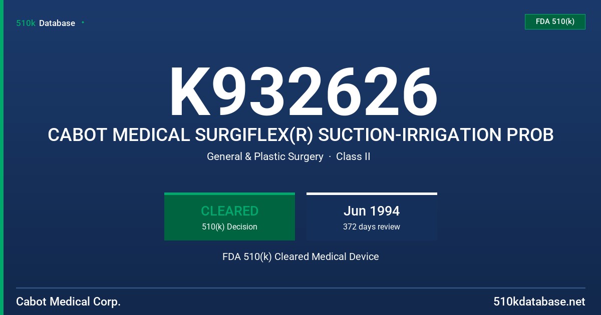 K932626 CABOT MEDICAL SURGIFLEX(R) SUCTION-IRRIGATION PROB FDA 510(k) Cleared Medical Device