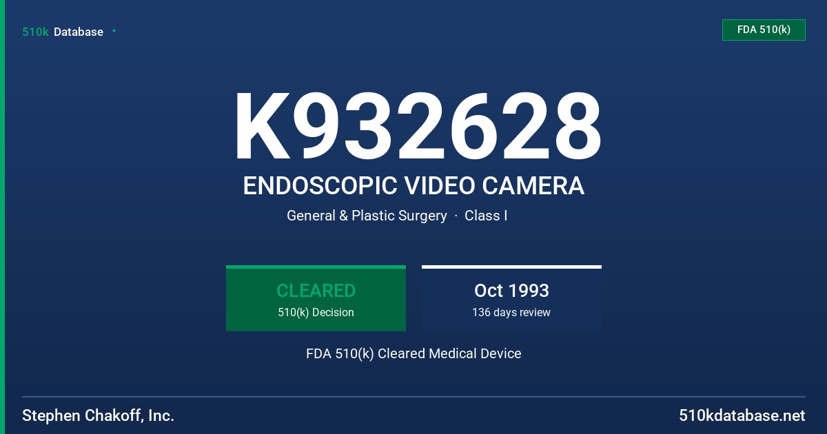K932628 ENDOSCOPIC VIDEO CAMERA FDA 510(k) Cleared Medical Device