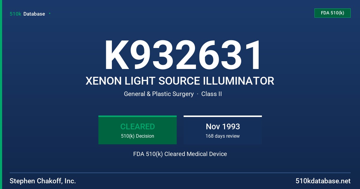 K932631 XENON LIGHT SOURCE ILLUMINATOR FDA 510(k) Cleared Medical Device