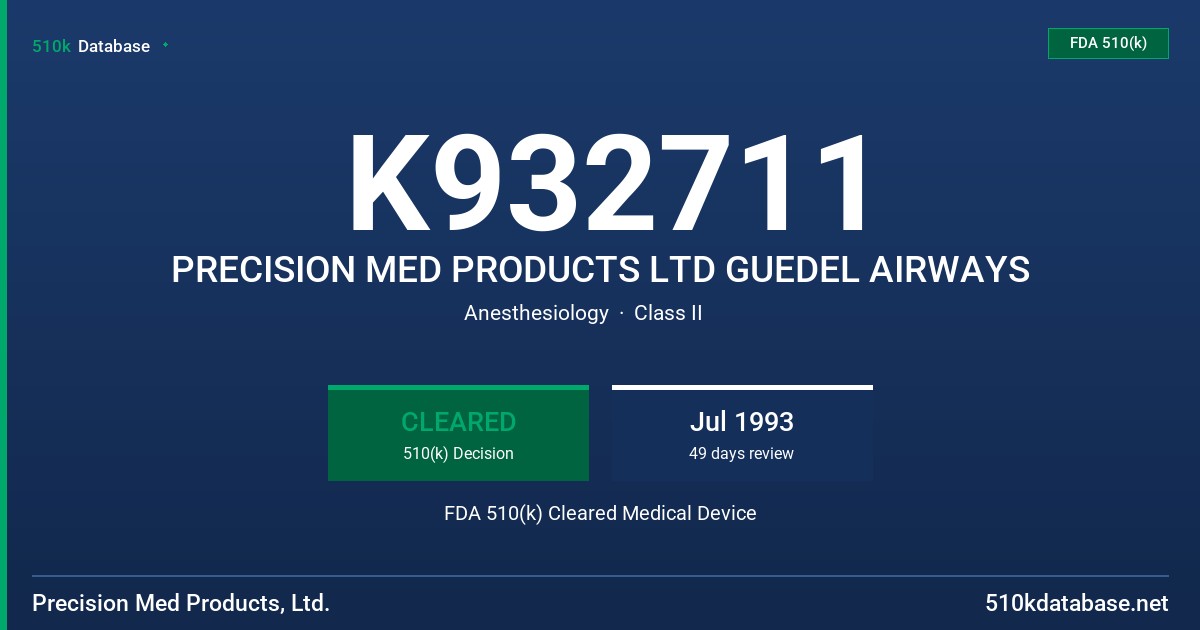 K932711 PRECISION MED PRODUCTS LTD GUEDEL AIRWAYS FDA 510(k) Cleared Medical Device