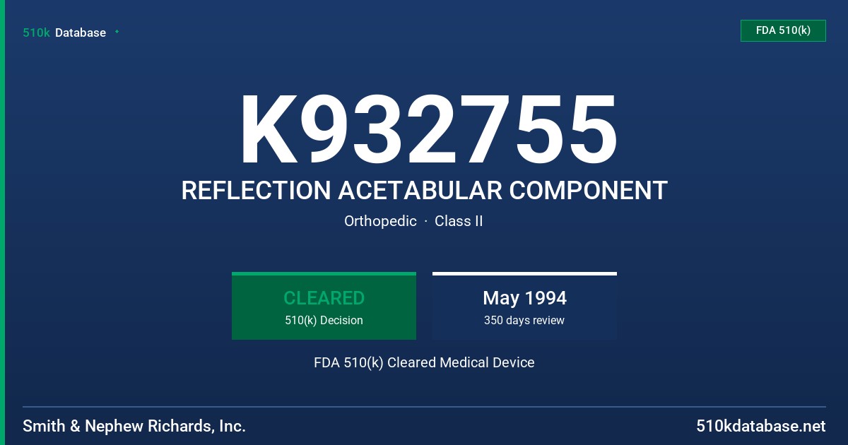 K932755 REFLECTION ACETABULAR COMPONENT FDA 510(k) Cleared Medical Device