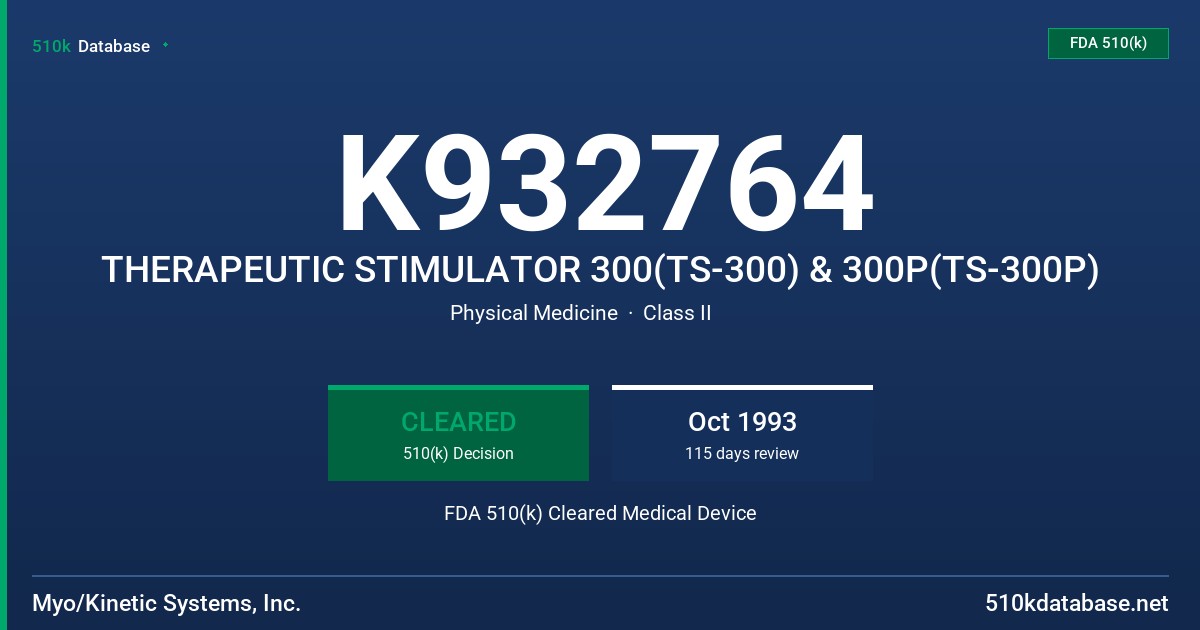 K932764 THERAPEUTIC STIMULATOR 300(TS-300) & 300P(TS-300P) FDA 510(k) Cleared Medical Device