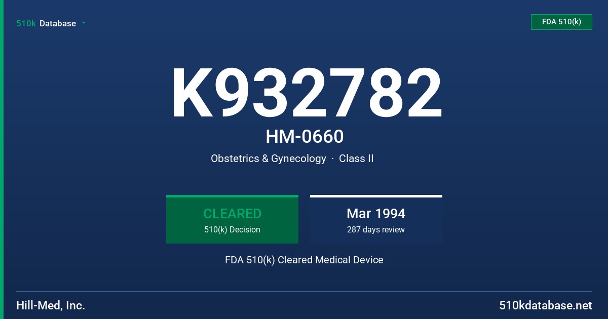 K932782 HM-0660 FDA 510(k) Cleared Medical Device