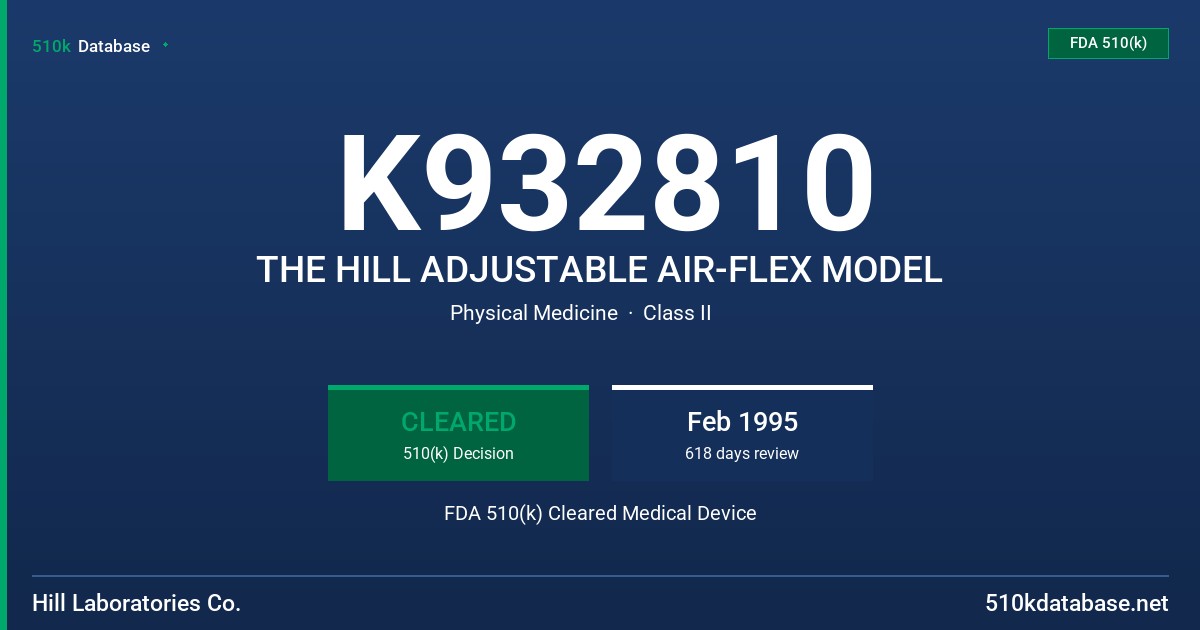K932810 THE HILL ADJUSTABLE AIR-FLEX MODEL FDA 510(k) Cleared Medical Device