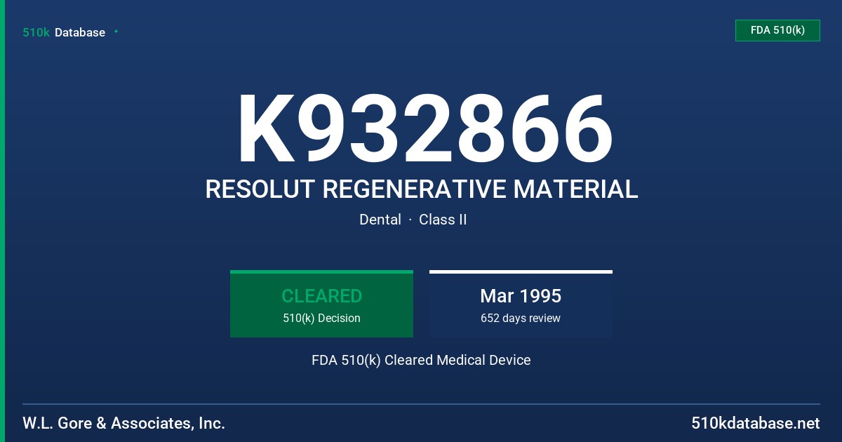 K932866 RESOLUT REGENERATIVE MATERIAL FDA 510(k) Cleared Medical Device
