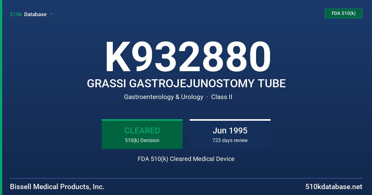 K932880 GRASSI GASTROJEJUNOSTOMY TUBE FDA 510(k) Cleared Medical Device