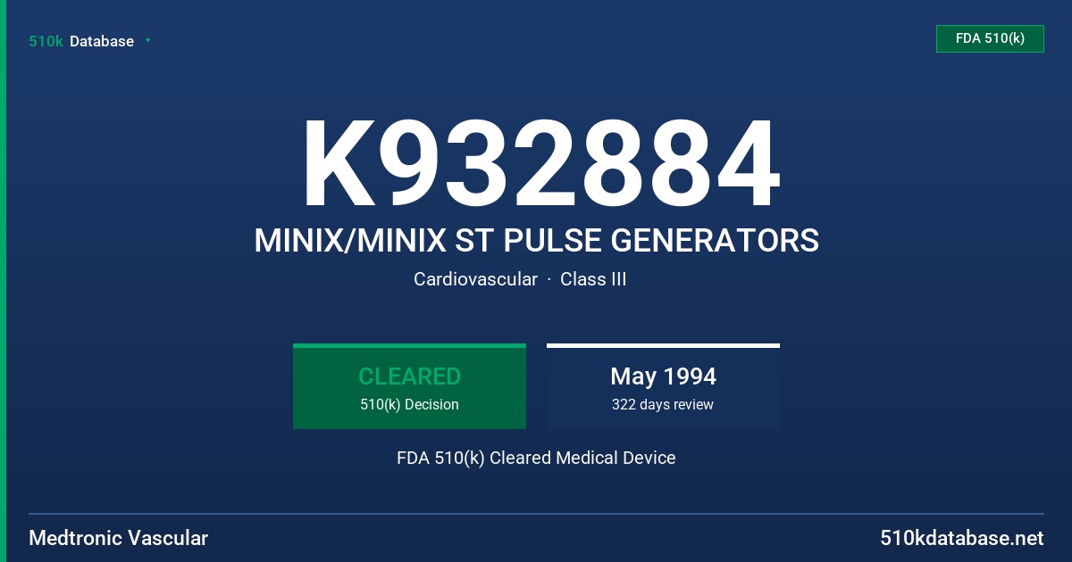 K932884 MINIX/MINIX ST PULSE GENERATORS FDA 510(k) Cleared Medical Device
