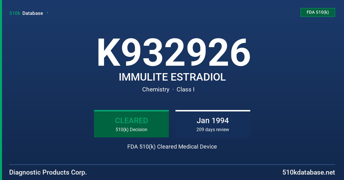 K932926 IMMULITE ESTRADIOL FDA 510(k) Cleared Medical Device