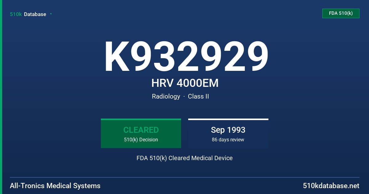 K932929 HRV 4000EM FDA 510(k) Cleared Medical Device