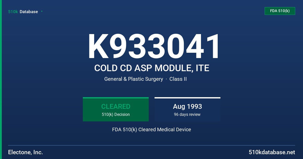 K933041 COLD CD ASP MODULE, ITE FDA 510(k) Cleared Medical Device