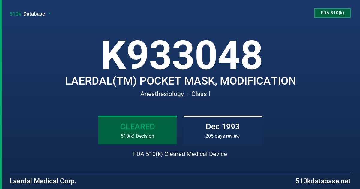 K933048 LAERDAL(TM) POCKET MASK, MODIFICATION FDA 510(k) Cleared Medical Device