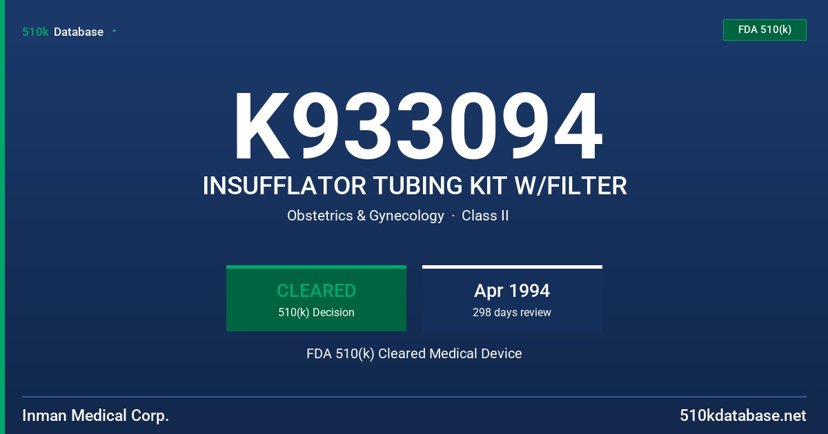 K933094 INSUFFLATOR TUBING KIT W/FILTER FDA 510(k) Cleared Medical Device