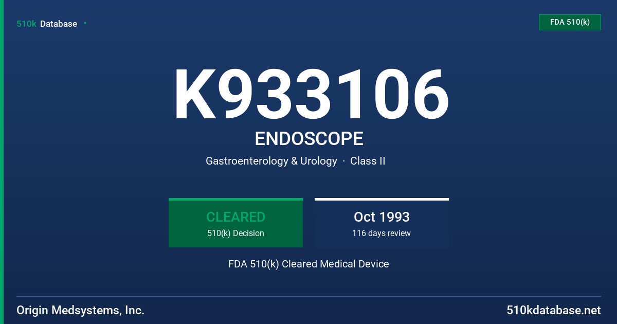 K933106 ENDOSCOPE FDA 510(k) Cleared Medical Device