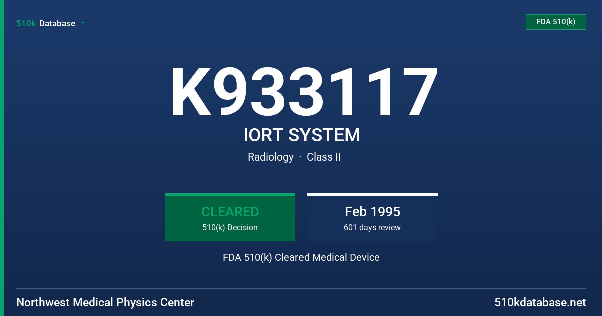 K933117 IORT SYSTEM FDA 510(k) Cleared Medical Device