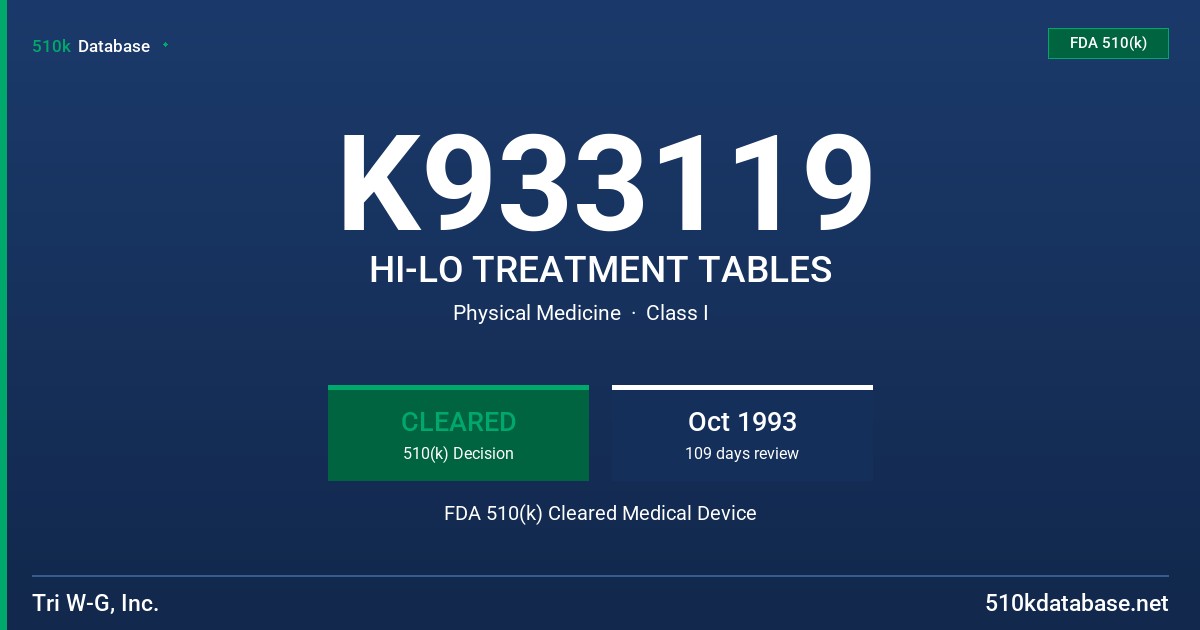 K933119 HI-LO TREATMENT TABLES FDA 510(k) Cleared Medical Device