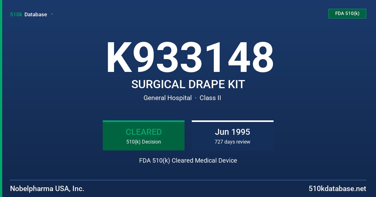 K933148 SURGICAL DRAPE KIT FDA 510(k) Cleared Medical Device