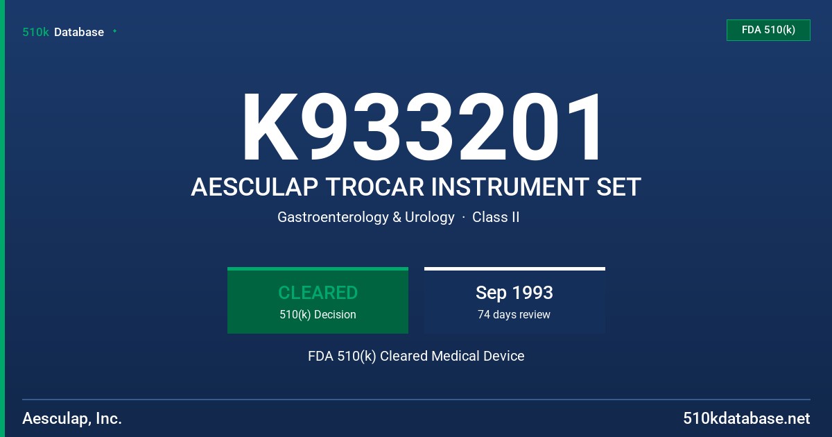K933201 AESCULAP TROCAR INSTRUMENT SET FDA 510(k) Cleared Medical Device
