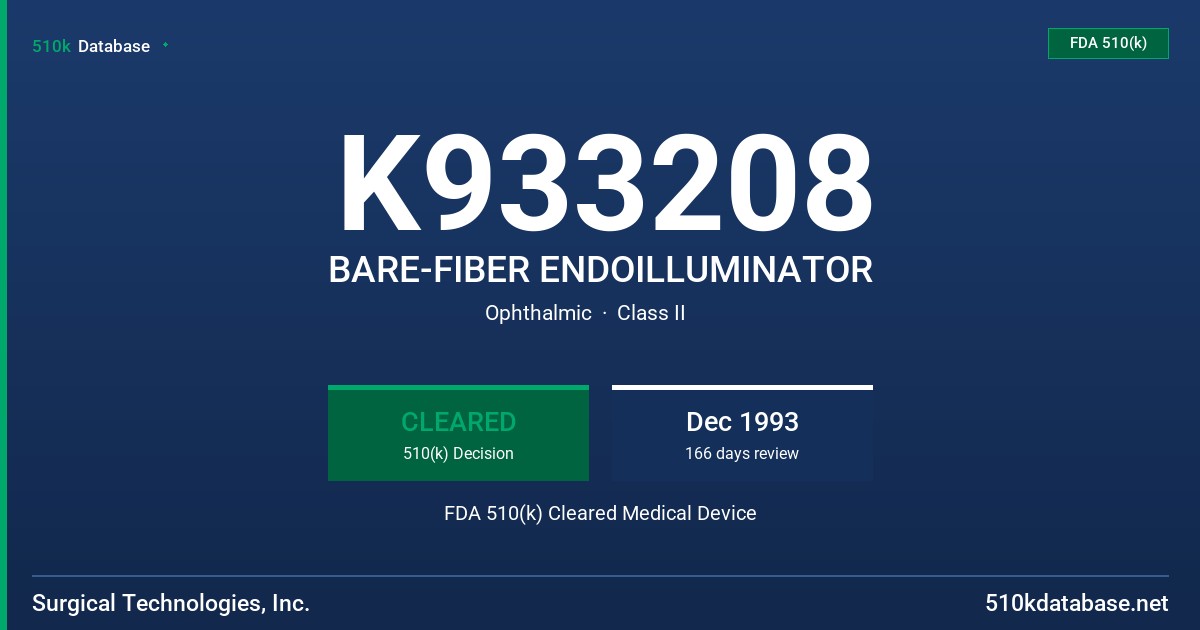 K933208 BARE-FIBER ENDOILLUMINATOR FDA 510(k) Cleared Medical Device