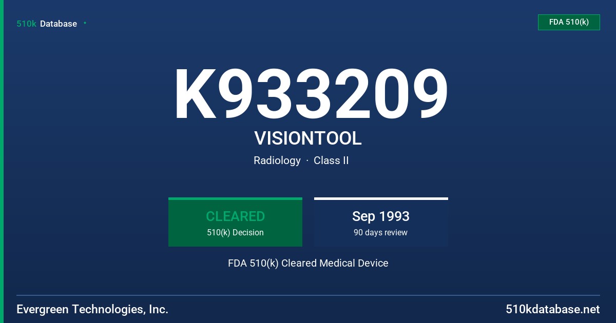 K933209 VISIONTOOL FDA 510(k) Cleared Medical Device