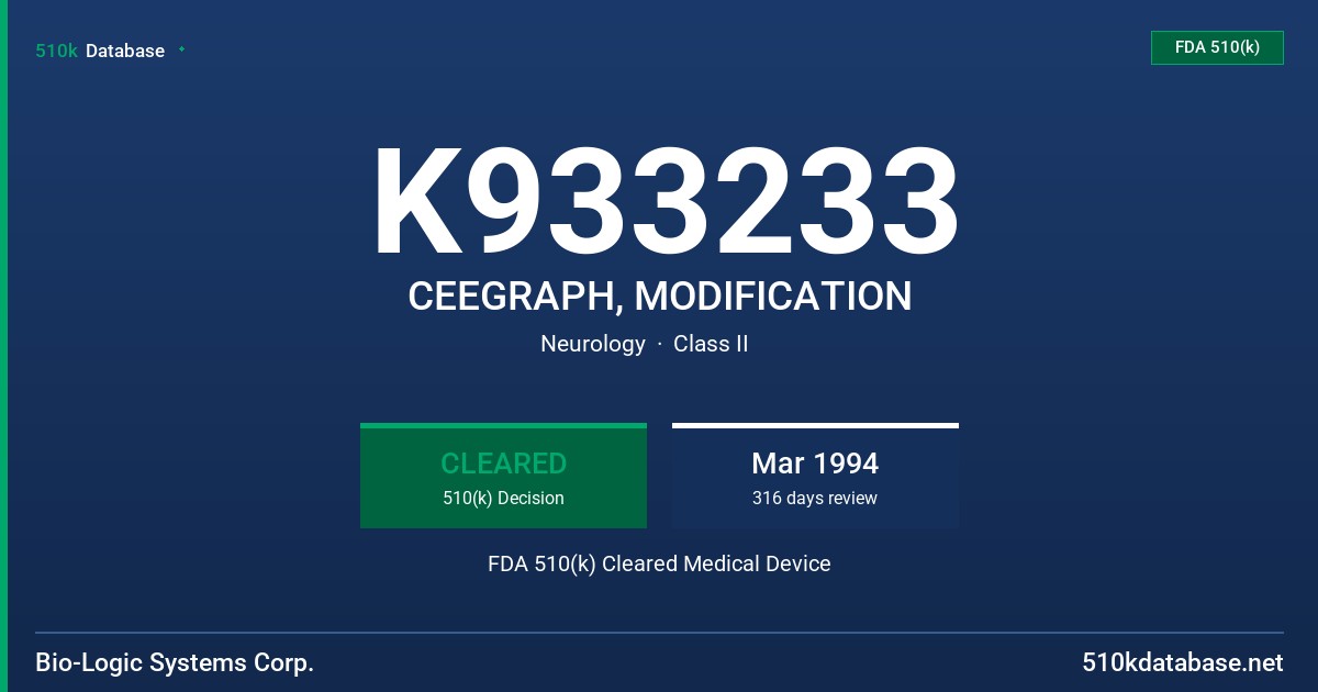 K933233 CEEGRAPH, MODIFICATION FDA 510(k) Cleared Medical Device