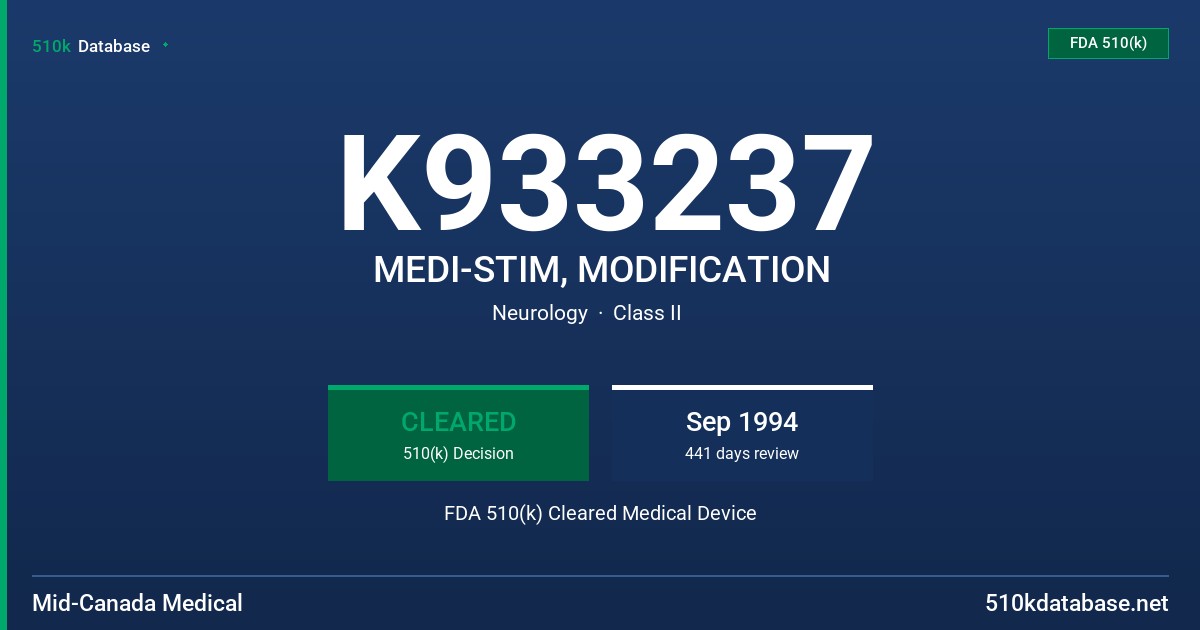 K933237 MEDI-STIM, MODIFICATION FDA 510(k) Cleared Medical Device